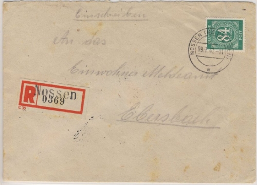 All.Bes./Kontrollrat - Nossen Einschreibebrief n. Ebersbach 1947