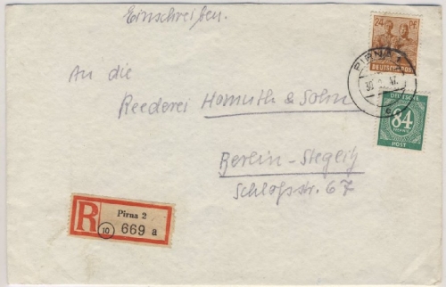 All.Bes./Kontrollrat - Pirna 2 Einschreibebrief n. Berlin 1947 - R-Zettel !