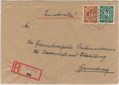 All.Bes./Kontrollrat - Penig Einschreibebrief n. Braunschweig 1946
