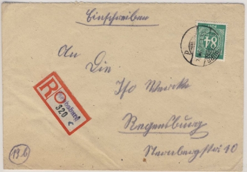 All.Bes./Kontrollrat - Rendsburg Einschreibebrief n. Regensburg 1947 - Stempel !