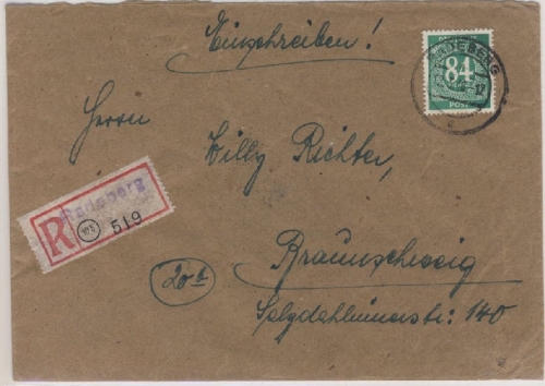 All.Bes./Kontrollrat - Radeberg Einschreibebrief n. Braunschweig 1948 R-Zettel !