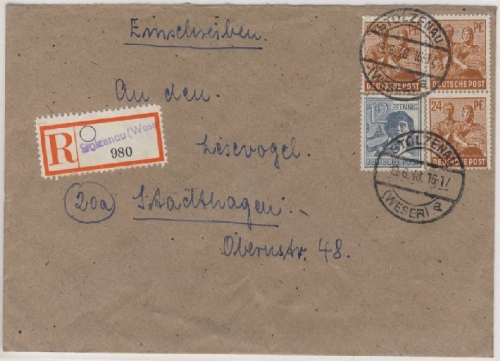 All.Bes./Kontrollrat - Stolzenau Einschreibebrief n. Stadthagen 1948 R-Zettel !