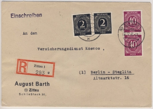 All.Bes./Kontrollrat - Zittau 1 Einschreibebrief n. Berlin 1946