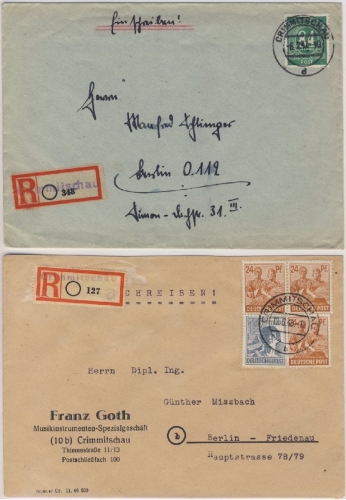 All.Bes./Kontrollrat - Crimmitschau 2 Einschreibebriefe n. Berlin 1947/48