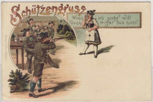 Schützengruß, Farblitho mit Gedicht, ca. 1900 - ungelaufen - saubere Erhaltung