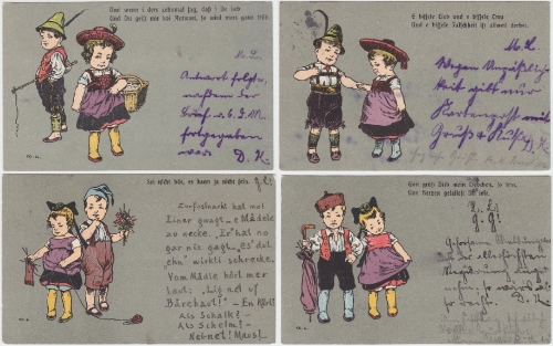 Kinder Trachten Gedichte 4 farb. AK 1905 - alle gelaufen - saubere Erhaltung