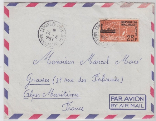 Madagaskar - 25 Fr. Int. Messe Luftpostbrief Tamatave - Frankreich 1963