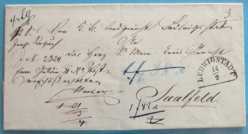 Bayern/Thurn & Taxis - Ludwigstadt 1858 Fahrpostbrief n. Saalfeld - ohne Inhalt