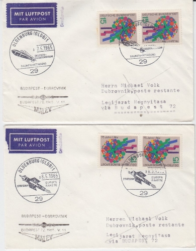 Ungarn - Malev 1st Flight Budapest - Dubrovnik Zuleitungspost 2 LupoBfe. 1965