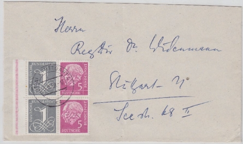 BRD - Heuss Zusammendruck 2x W17X im 4er-Block Ortsbrief Stuttgart 1959