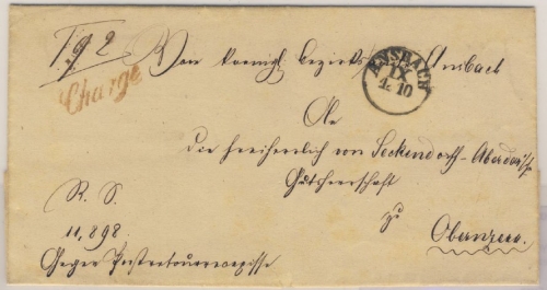 Bayern - Ansbach (1871), Dienst-Chargebrief gg. Retourrezepisse (!!!) n.