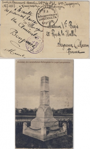 DR - Langensalza Kriegsgefangenenkarte n. Frankreich/Sezanne (Marne) undatiert