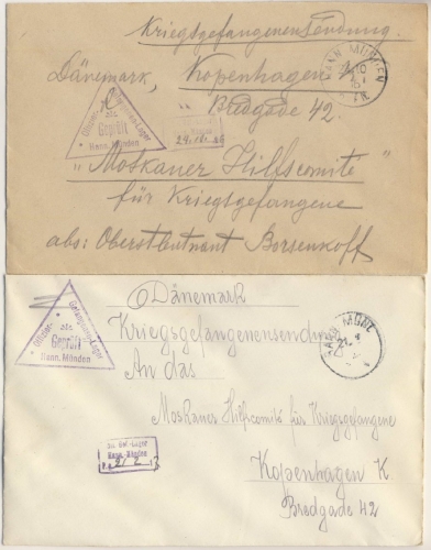 DR - Hann. Münden 1916 2 Kriegsgefangenenbriefe n. DÄNEMARK - Lagerzensur
