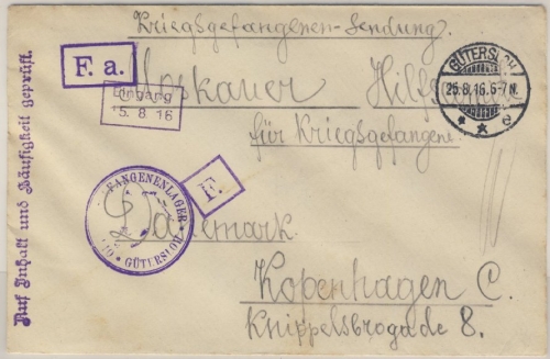 DR - Gütersloh 1916 Kriegsgefangenenbrief n. DÄNEMARK m. Lagerzensur