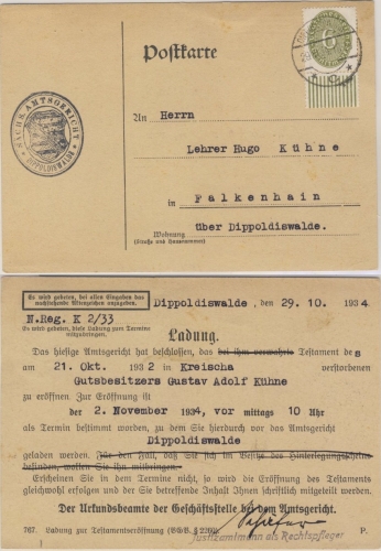 DR - 6 Pfg. Strohhut Unterrand/Walze Postkarte Dippoldiswalde - Falkenhain 1934