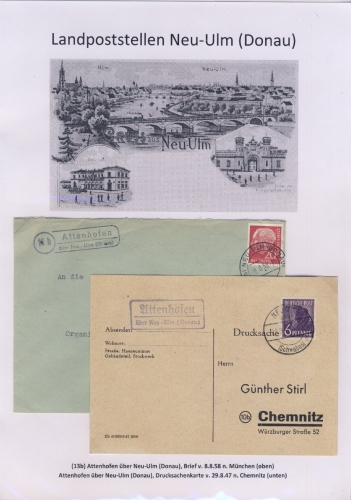 Neu-Ulm - Landpoststellen, Sammlung (64 versch. Belege)