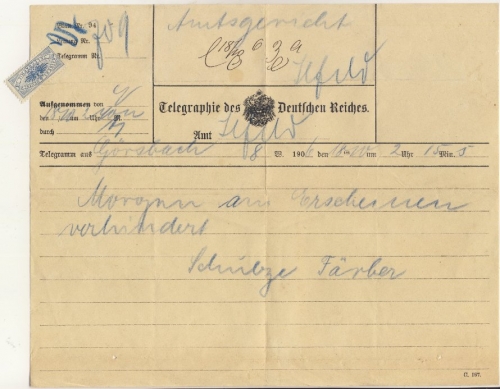 DR - Görsbach1906 Telegramm nach Ilfeld mit Verschlußmarke Vordruck C187