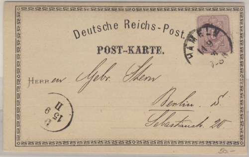 DR - 5 Pfg. Postkarte (priv. Vordruck: Winter'sche Papierfabrik) Hameln 1876