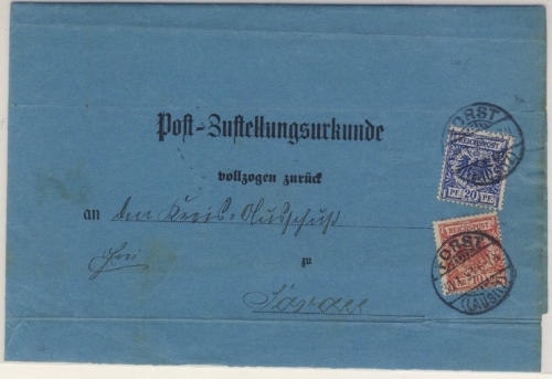Deutsches Reich - 10+20 (Mi.Nr. 48ba !!) Pfg. K/A, Post-Zustellurkunde Forst -