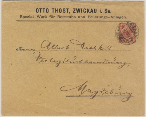 Deutsches Reich - 10 Pfg. K/A Privat-GA-Umschlag (Fa. Thost), Zwickau -