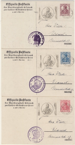 Deutsches Reich - Luther Gedächtnis-Feier Wartburg 1921, 15-30-40 Pfg.
