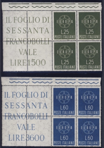 Italy - Europe CEPT 1959 4er-Block mit anhg. Bogeninfo postfrisch MNH