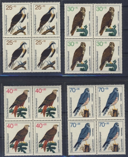 BRD - Jugend 1973 Greifvögel Viererblocksatz postfrisch MNH