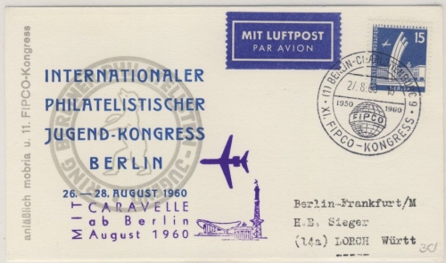 Berlin - XI. FIPCO-Kongress 1960 Lupo-Sonderkarte SST n. Lorch Sonderflug