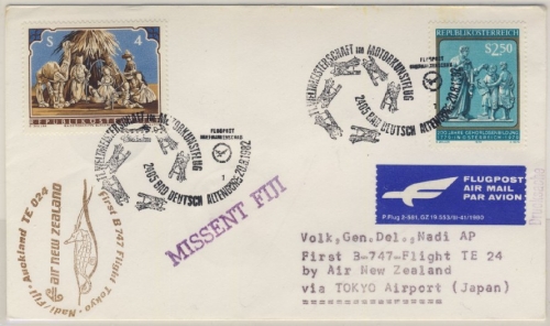 Österreich - Air New Zealand Zuleitungspost 1st-Flug Tokyo -Nadi 1982