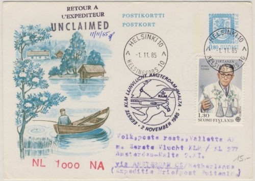 Finnland - KLM Niederlande Zuleitungspost 1st-Flug Amsterdam - Valletta 1985