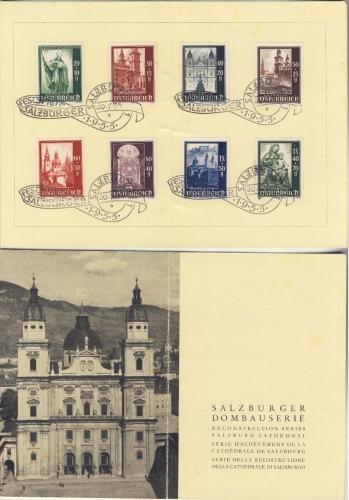 Österreich - Wiederaufbau Salzburger Dom, Satz a. Faltblatt m. SST 1955