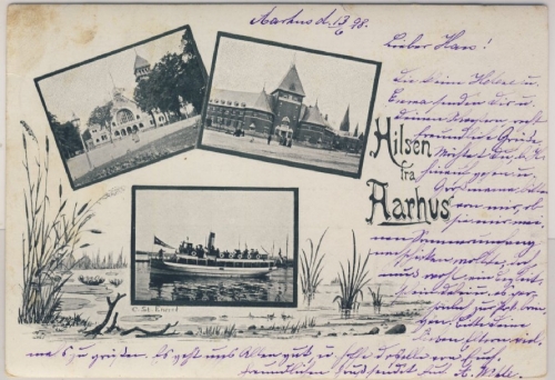 Dänemark - Aarhus, sw-Mehrbildlitho, gelaufen 1898 n. Itzehoe