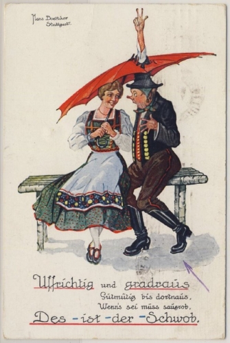 Württemberg - Juxkarte "Des ist der Schwob", gelaufen 1923