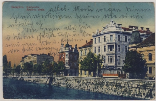 Bosnien & Herzegowina - Sarajewo Quaipartie, farb-AK, gelaufen ca. 1916