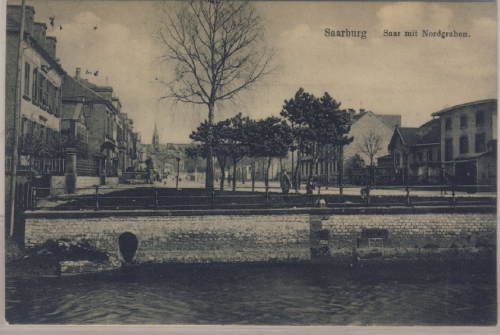 Lothringen - Saarburg, Saar mit Nordgraben - sw-AK, gelaufen 1914