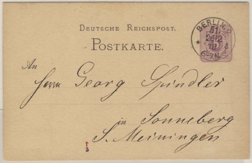 DR - Berlin O 51, K1 a. 5 PfgE. GA n. Sonneberg 1878, KBHW 677