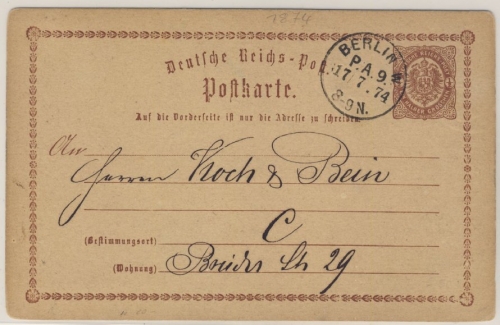 DR - Berlin W PA9, K1 a. 1/2 Gr. Brustschild-GA/Ortskarte 1874, KBHW 337