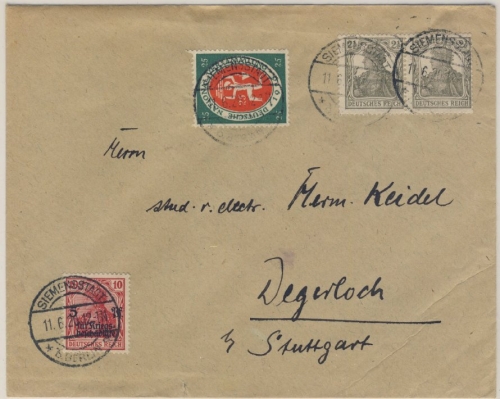 DR - Siemensstadt b. Berlin, Brief m. u.a. 10 Pfg. Kriegsbeschädigte