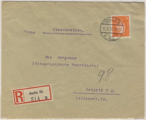 DR - Berlin N65, Einschreibebrief n. Leipzig 1930