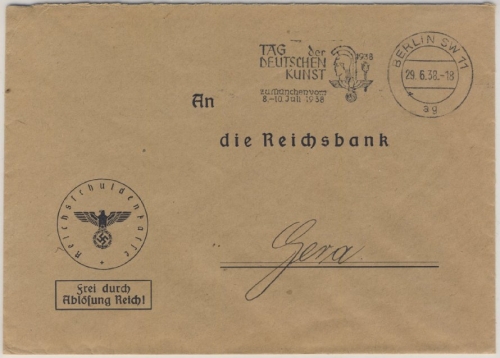 DR - Berlin SW11, Tag d. Deutschen Kunst, Masch.werbestpl. a. Dienstbrief/FdA n.