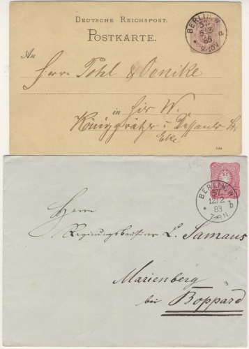 DR - Berlin W57, 4 versch. K1 a. 4 Ganzsachen 1885/98, KBHW 698, 699, 700 (2)