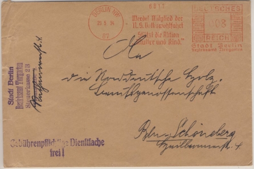 DR - Berlin NW87, 8 Pfg. AFS "Stützt die Aktion Mutter & Kind, NS-Volkswohlfahrt