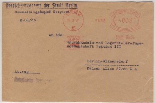 DR - Berlin C2, 15 Pfg. AFS "Magistrat d. Stadt Berlin", Ortsbrief 1931