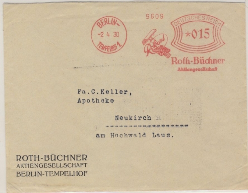 DR - Berlin-Tempelhof 1, 15 Pfg. AFS "Roth-Büchner AG" (Rasierklingen), Brief n.