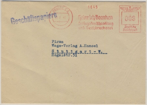 DR - Berlin C2, 8 Pfg. AFS "Beenken - Buchhandlung/Buchdruckerei", Geschäftspap.
