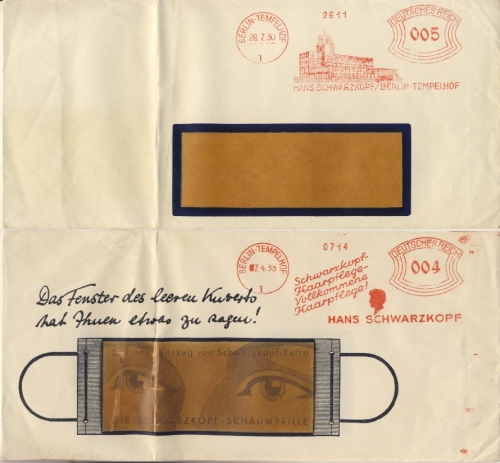 DR - Berlin-Tempelhof 1, 4+5 Pfg. AFS "Schwarzkopf Haarpflege", 2 Drucks.Briefe