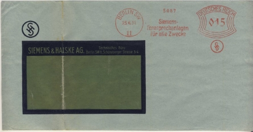 DR - Berlin SW11, 15 Pfg. AFS "Siemens Fernsprechanlagen", Brief 1931