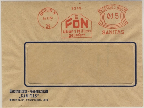 DR - Berlin N24, 15 Pfg. AFS "Fön - Sanitas", Brief 1931