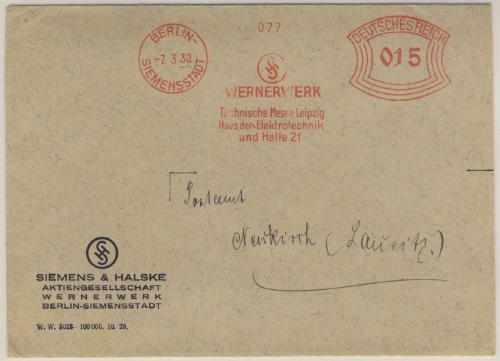 DR - Berlin-Siemensstadt, 15 Pfg. AFS "Wernerwerk", Brief n. Neukirch