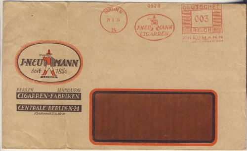 DR - Berlin N24, 3 Pfg. AFS "Neumann Cigarren", illustr. Drucks.brief 1934